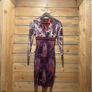Roberto‎ Cavalli Purple Paisley Print Knee Length Dress Size 38 E/4 USA